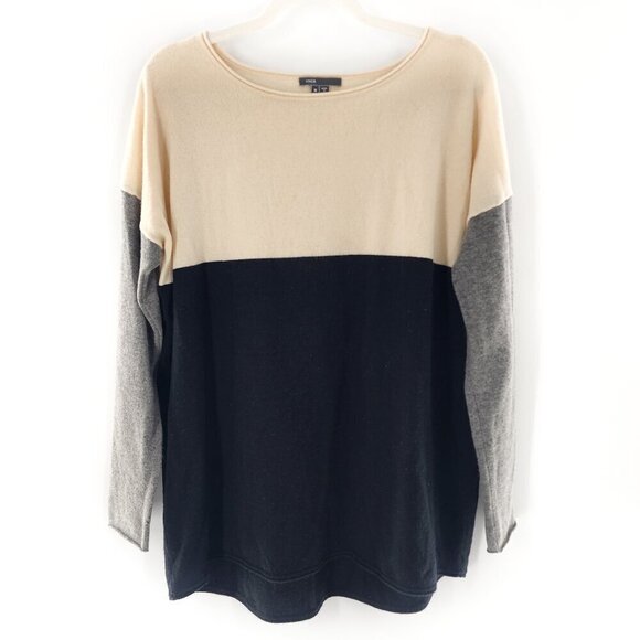 VINCE Colorblock Wool Cashmere Oversized Sweater Cream Black Gray - Picture 1 of 4